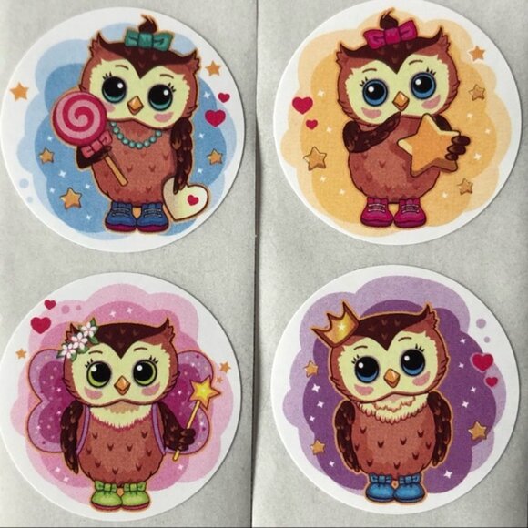 200 One Inch Stickers ~ Animal Theme ~ Owl Kawaii Asian Cat Wild Animals - Picture 6 of 9